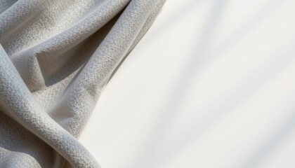 warm cotton grey 49: a calm textile grey tone with micro thread cotton pattern, lit by warm afternoon diffusion, accented with tiny fiber speckles. composition: minimalist open whitespace