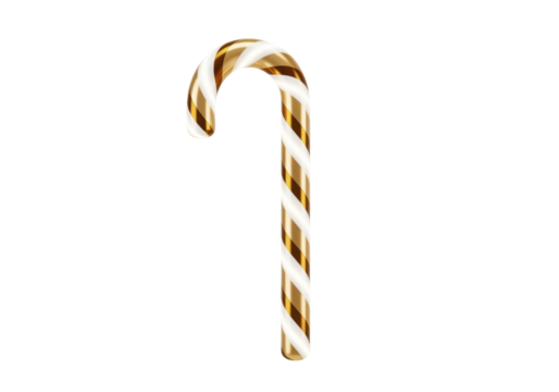Gold and white striped candy cane isolated PNG, festive holiday treat for Christmas and New Year s decorations and graphic design projects