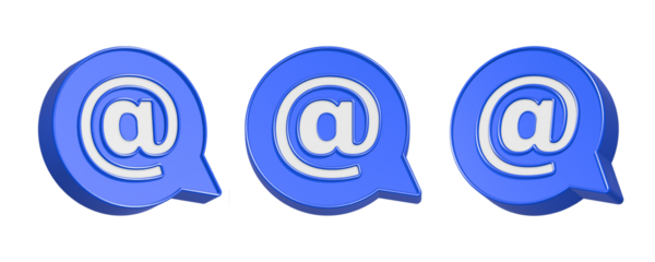 3d rendering icon mention or tag in blue bubble chat