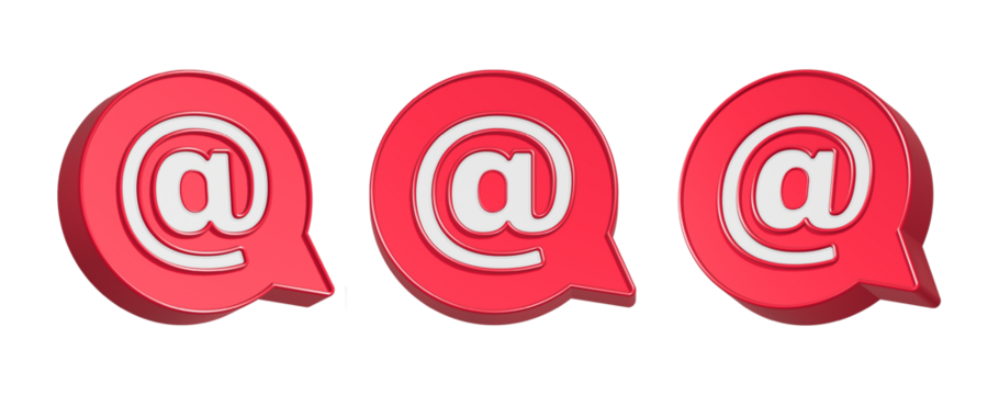 3d rendering icon mention or tag in red bubble chat