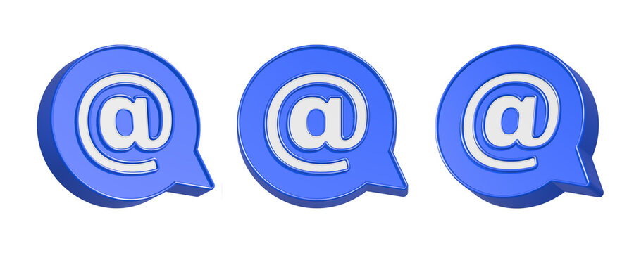 3d rendering icon mention or tag in blue bubble chat