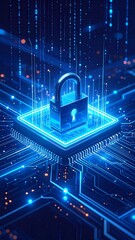 Cybersecurity concept featuring glowing circuit board and padlock for online safety.