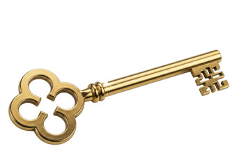 Ornate golden key PNG isolated on transparent background, antique style passkey for security and unlocking concepts