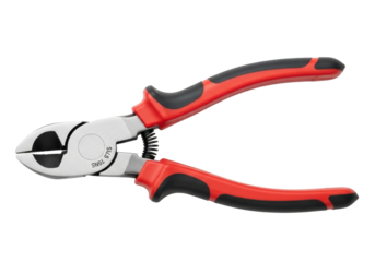 Red and black wire cutter isolated PNG, diagonal cutting pliers tool for electrical work and jewelry making on transparent background