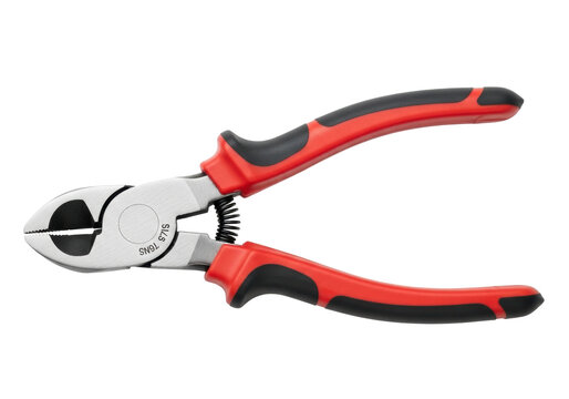 Red and black wire cutter isolated PNG, diagonal cutting pliers tool for electrical work and jewelry making on transparent background