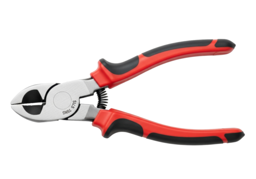 Red and black wire cutter isolated PNG, diagonal cutting pliers tool for electrical work and jewelry making on transparent background