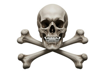 Realistic skull and crossbones PNG isolated on transparent background, pirate symbol for Halloween and horror themes