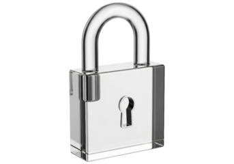 Shiny silver padlock isolated PNG on transparent background, security lock for safety and protection, metal lock with keyhole for privacy