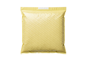 Yellow bubble wrap envelope isolated PNG, padded shipping mailer for sending fragile items on transparent background