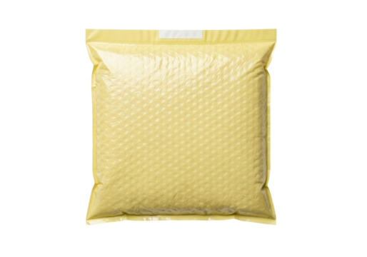 Yellow bubble wrap envelope isolated PNG, padded shipping mailer for sending fragile items on transparent background