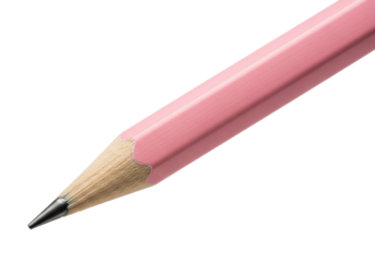 Pink pencil isolated PNG on transparent background, close-up of a sharpened drawing tool for sketching and creative projects