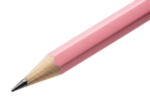 Pink pencil isolated PNG on transparent background, close-up of a sharpened drawing tool for sketching and creative projects