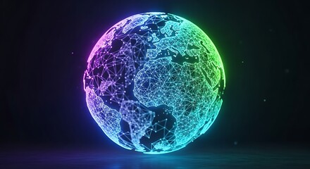 Abstract Glowing Globe with Connected Lines and Vibrant Colors.