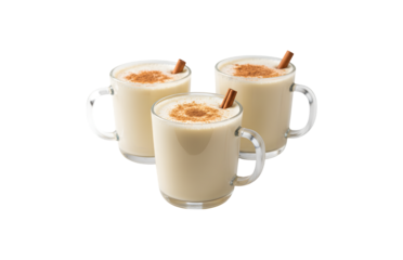 Yummy eggnog featuring cinnamon, isolated on a white surface