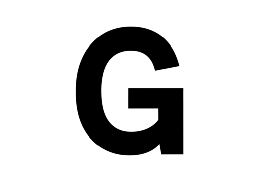 Bold letter G isolated PNG on transparent background, single alphabet character for graphic design and typography use, black glyph