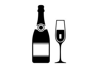 Elegant champagne bottle and glass isolated PNG, celebratory drink for special occasions and festive events on transparent background