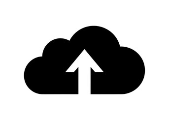 Black cloud with arrow pointing up isolated PNG, upload icon for website design and cloud computing concepts