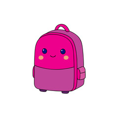 Cute pink cartoon backpack with a happy face and rosy cheeks silhouette isolated on white background