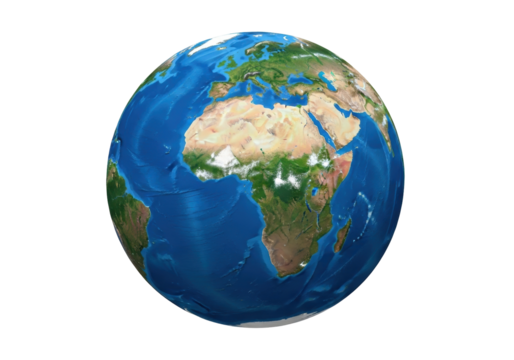 Detailed Earth globe showing Africa and Europe isolated PNG, realistic planet model on transparent background for geography and science projects