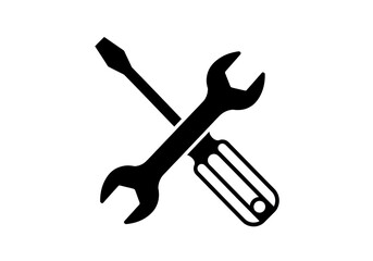 Crossed wrench and screwdriver PNG isolated on transparent background, repair tools for maintenance and construction
