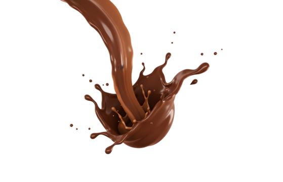 A splash of dark chocolate, chocolate milk, or syrup flowing in a 3D illustration.