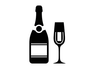 Elegant champagne bottle and glass isolated PNG on transparent background, celebration drink for festive occasions and special events