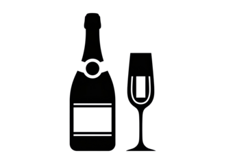 Elegant champagne bottle and glass isolated PNG on transparent background, celebration drink for festive occasions and special events