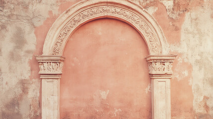 Ancient arch portal. An antique architectural element on the wall in the form of an ar. Ancient Greece or Ancient Rome concept poster. 