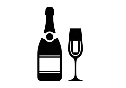 Elegant champagne bottle and glass isolated PNG on transparent background, celebration drink for festive occasions and special events