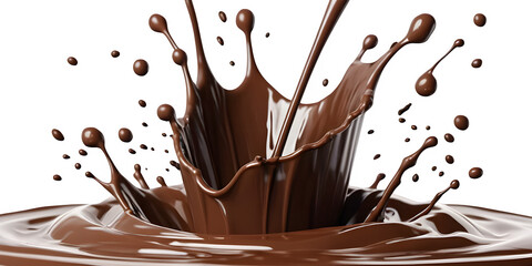 A splash of dark chocolate isolated on a white background, featuring a clipping path in 3D illustration.

