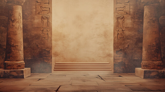Background of wall with columns and empty space in Ancient Egypt style. Concept background graphic design artwork. 