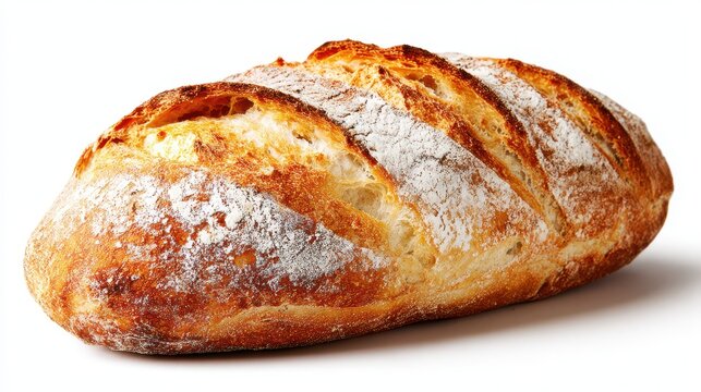 Fresh baked French bread loaf with crackled crust on a clean white backdrop