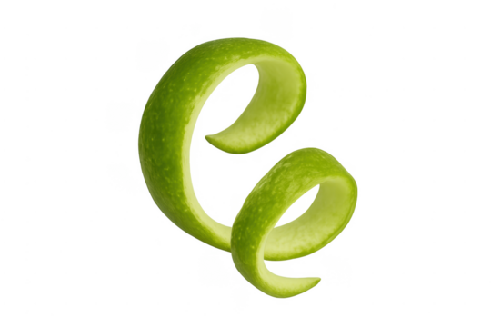 Green lime peel spiral curl garnishing drink