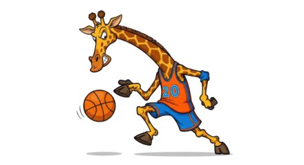 Giraffe dribbling a basketball in a jersey isolated PNG with Transparent Background