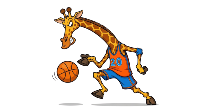 Giraffe dribbling a basketball in a jersey isolated PNG with Transparent Background