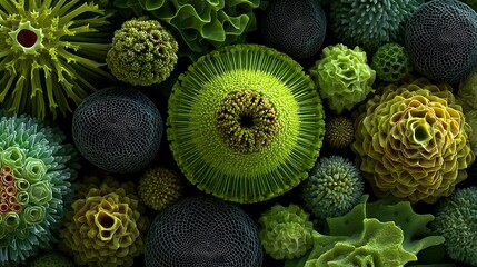 Colorful and Intricate Microorganisms Form a Vibrant Abstract Background of Nature’s Hidden Beauty