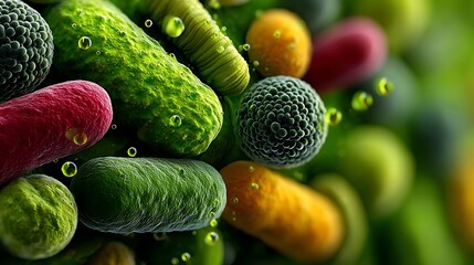 Close-Up Image of Colorful Microorganisms and Bacteria in a Microscopic Environment