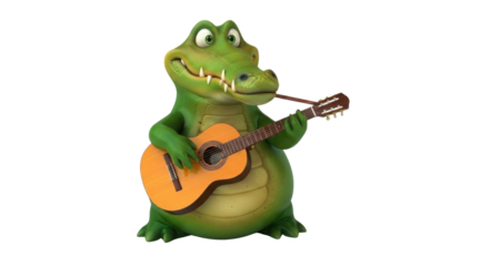 Funny alligator playing guitar isolated PNG with Transparent Background