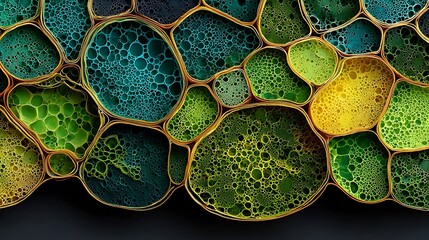Vibrant Abstract Bubbles in Varying Shades of Green and Blue with Intricate Patterns and Textures