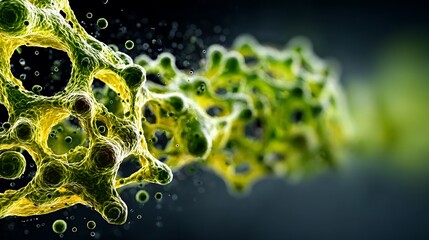Abstract Depiction of Microorganisms and Bacteria in Vibrant Green Color with Dynamic Flowing Patterns