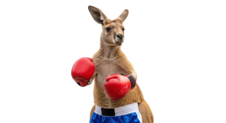 Kangaroo wearing boxing gloves and shorts isolated PNG with Transparent Background