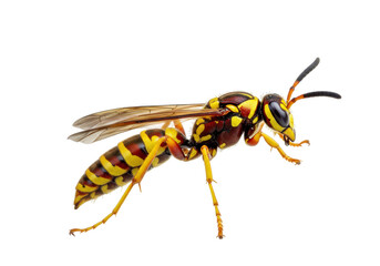 Eastern yellowjacket wasp isolated on transparent PNG, detailed close-up of insect with yellow and black markings for nature studies