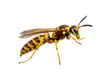 Eastern yellowjacket wasp isolated on transparent PNG, detailed close-up of insect with yellow and black markings for nature studies