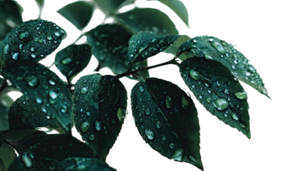 Isolated green foliage on a white background, suggesting a natural spring growth pattern