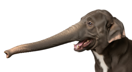 Elephant with long nose looking at the camera isolated PNG with Transparent Background
