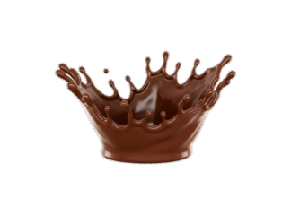 Splash of chocolate on white backdrop.
