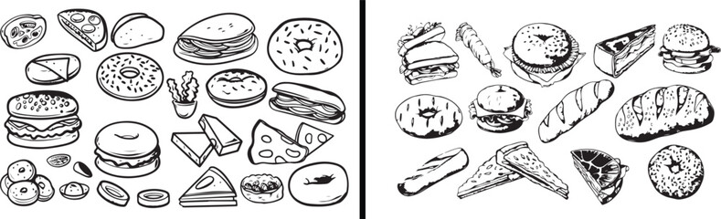 bakery and bread illustration, fresh baked goods vector, pastry and croissant artwork, bread hand drawn design, baking ingredients clipart, bakery menu vector, food pattern illustration, creative brea