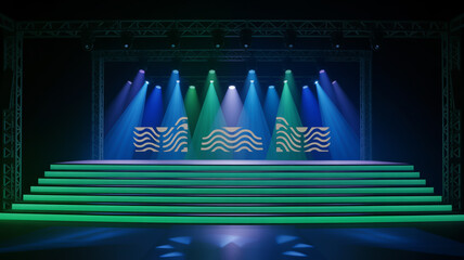 Stage with lighting and screens, ready for a performance or event