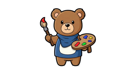 Fototapeta premium Cute bear cartoon character holding a paintbrush and palette isolated PNG with Transparent Background