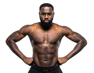 Fototapeta premium Muscular Black Man Posing Isolated on White Background, Transparent PNG